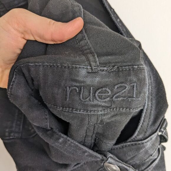 Rue 21 Black Distressed Overalls Shortalls - Picture 6 of 7